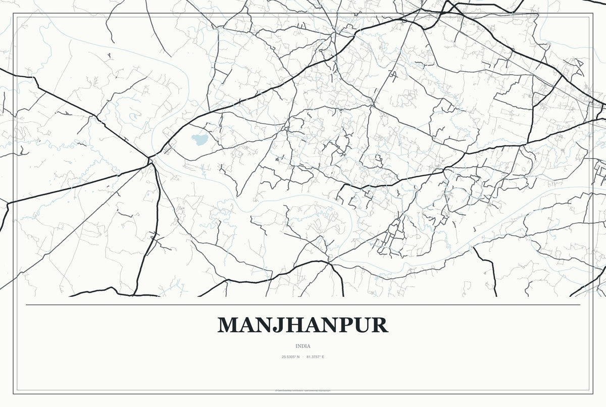 Manjhanpur, India City Map Aluminum Sign in Gallery Air style