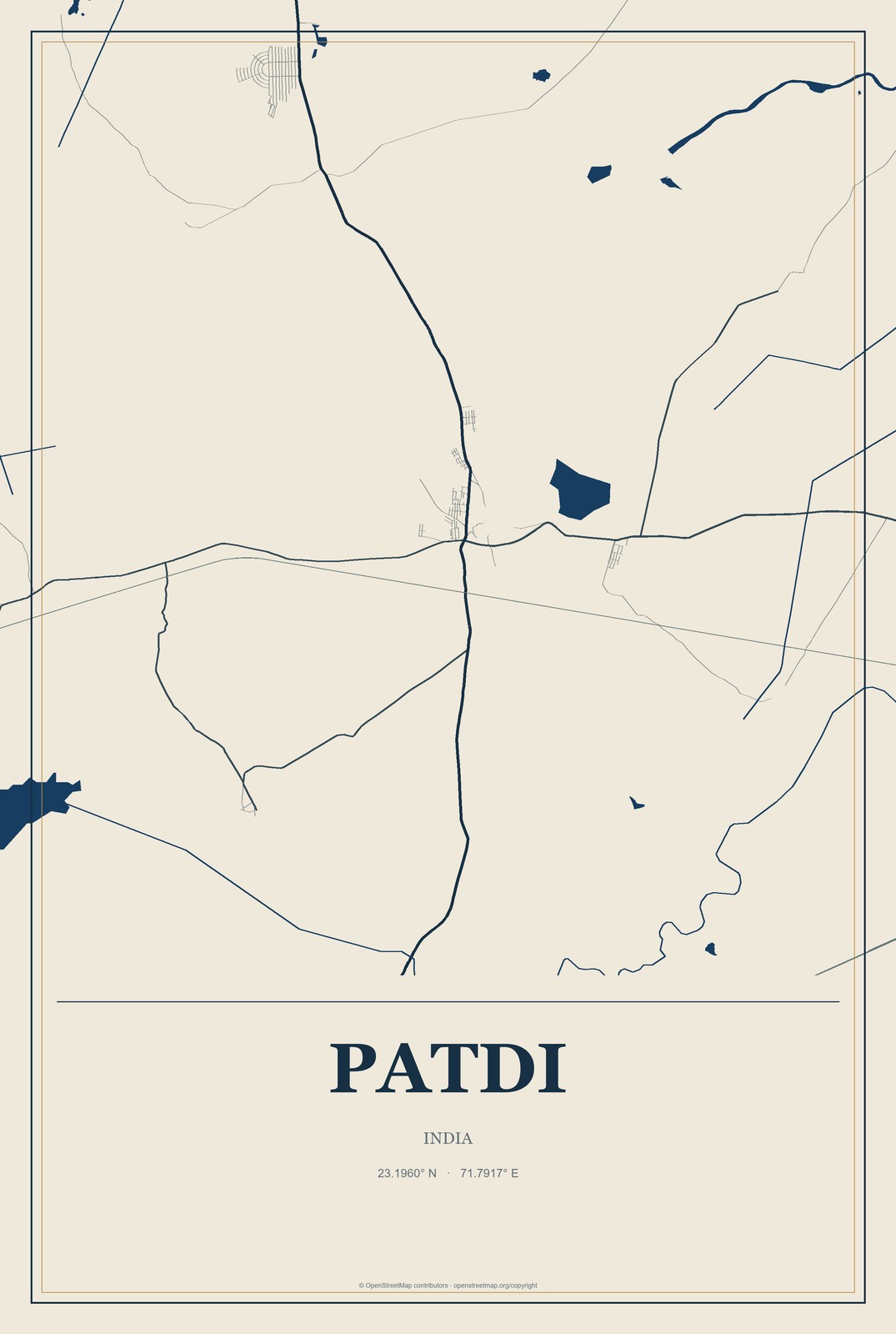 Patdi, India City Map Aluminum Sign in Coastal Cutout style
