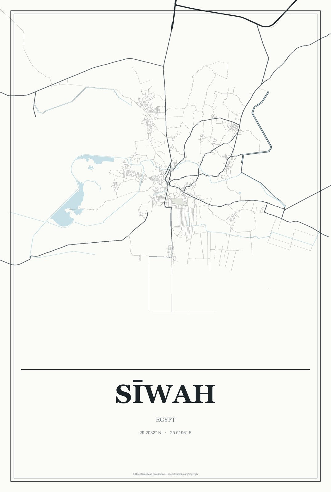 Sīwah, Egypt City Map Aluminum Sign in Gallery Air style