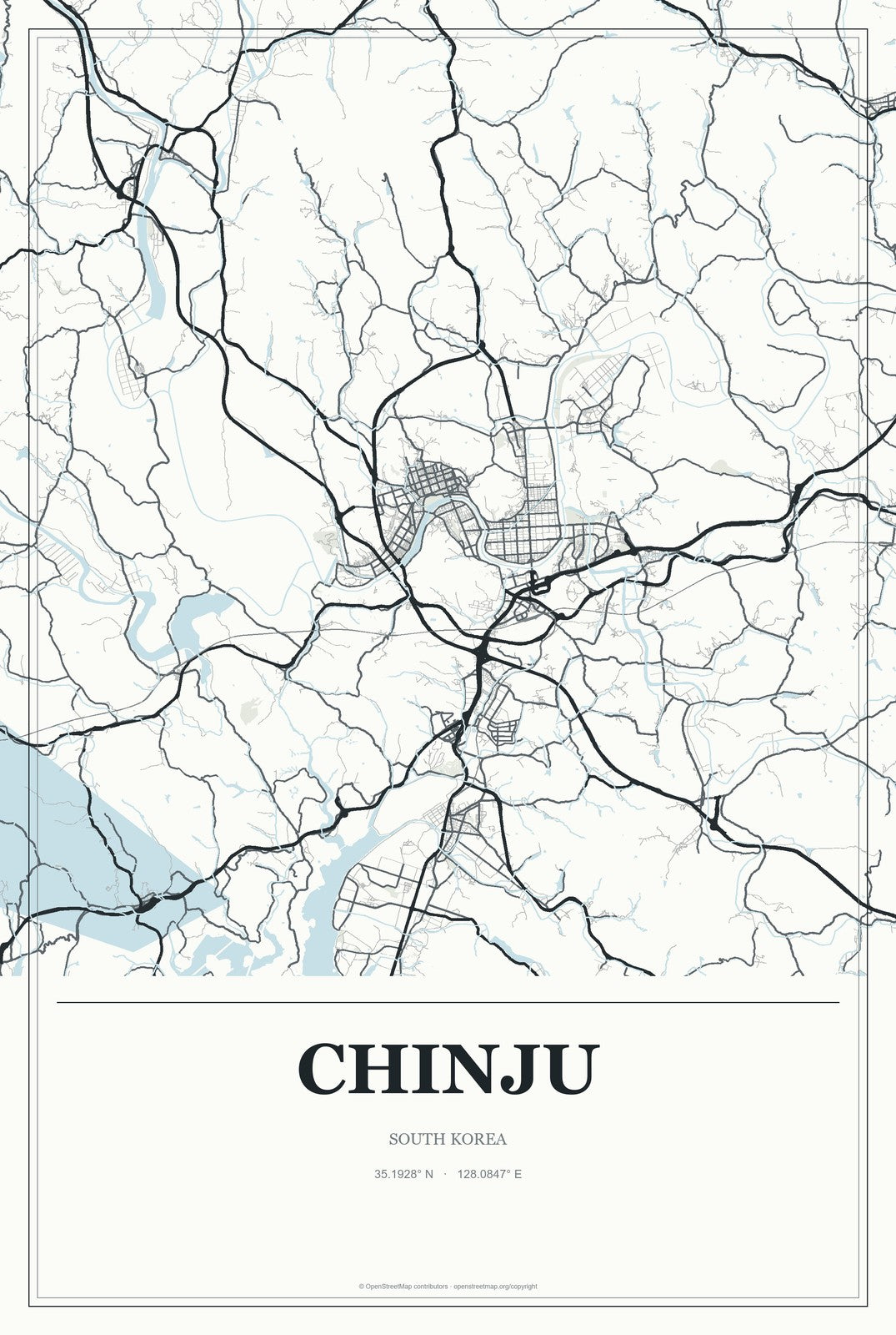 Chinju, South Korea City Map Aluminum Sign in Gallery Air style