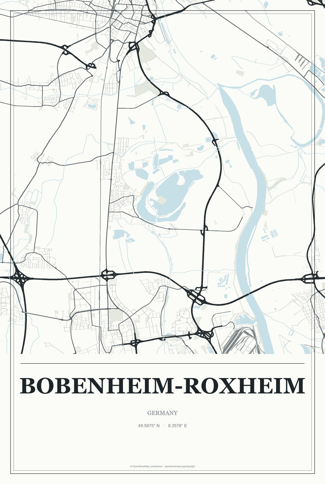 Bobenheim-Roxheim, Germany City Map Aluminum Sign in Gallery Air style