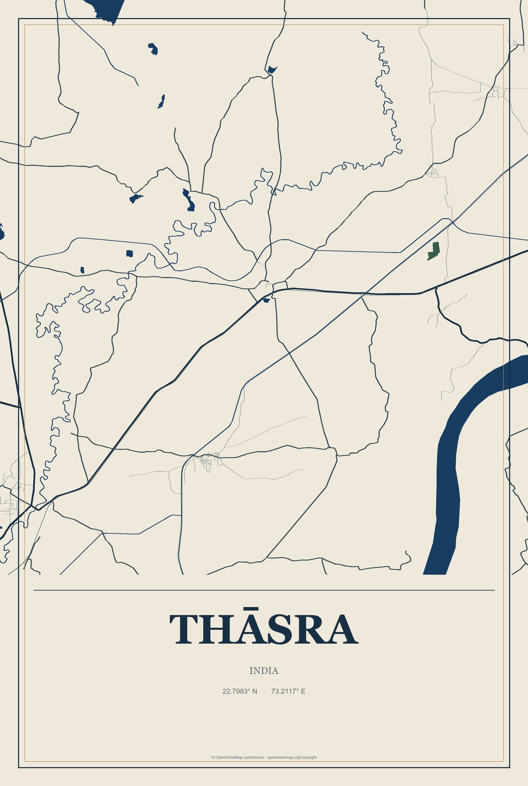 Thāsra, India City Map Aluminum Sign in Coastal Cutout style