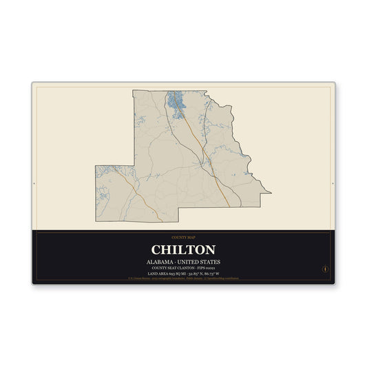 Chilton County, Alabama Map Aluminum Sign in Museum Plaque style