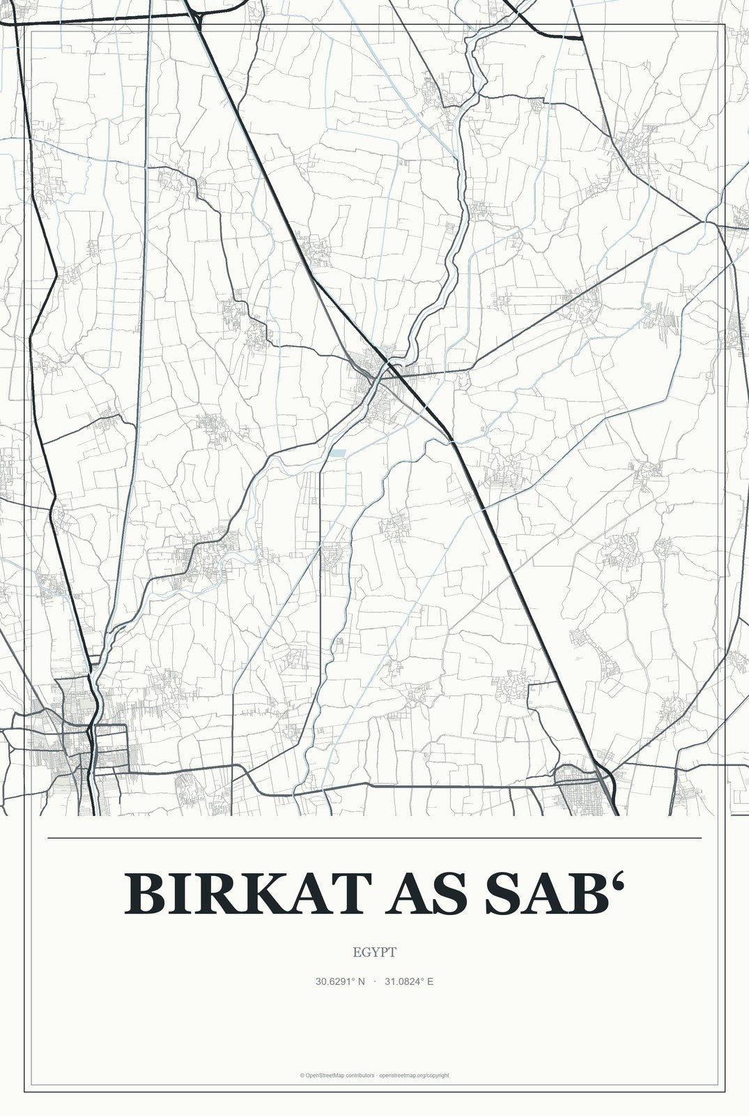Birkat as Sab‘, Egypt City Map Aluminum Sign in Gallery Air style