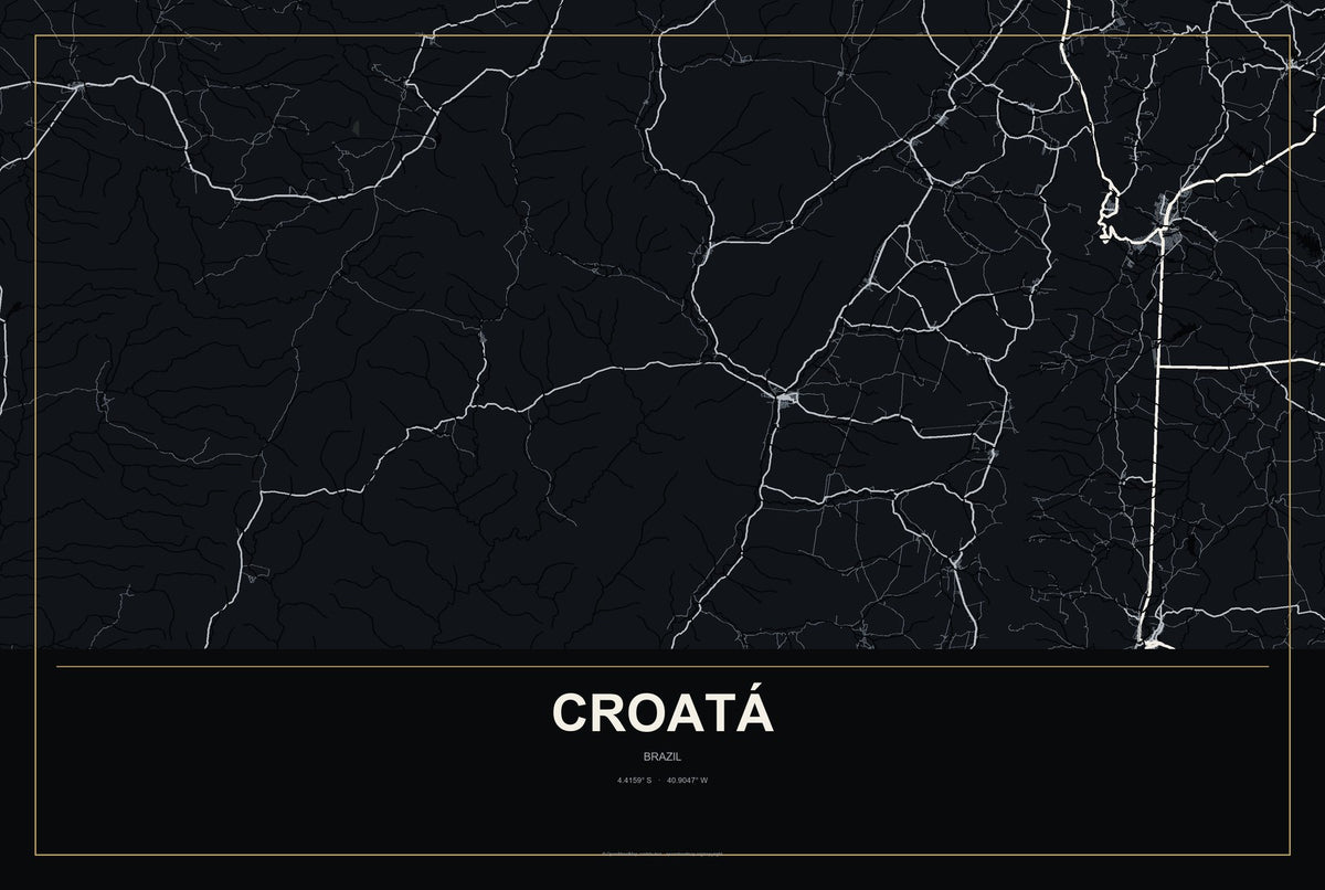 Croatá, Brazil City Map Aluminum Sign in Metropolitan Noir style