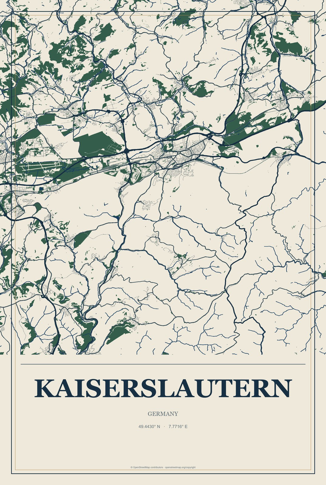 Kaiserslautern, Germany City Map Aluminum Sign in Coastal Cutout style