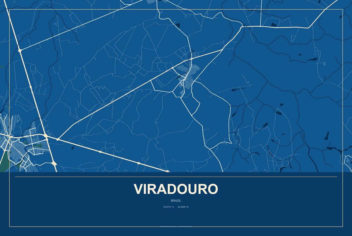 Viradouro, Brazil City Map Aluminum Sign in Harbor Cobalt style