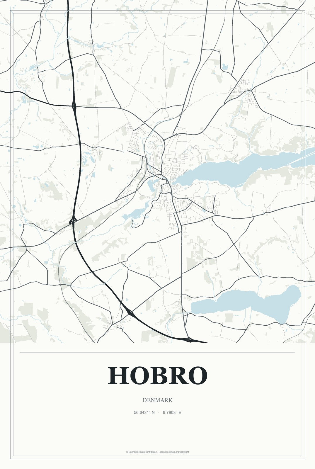 Hobro, Denmark City Map Aluminum Sign in Gallery Air style