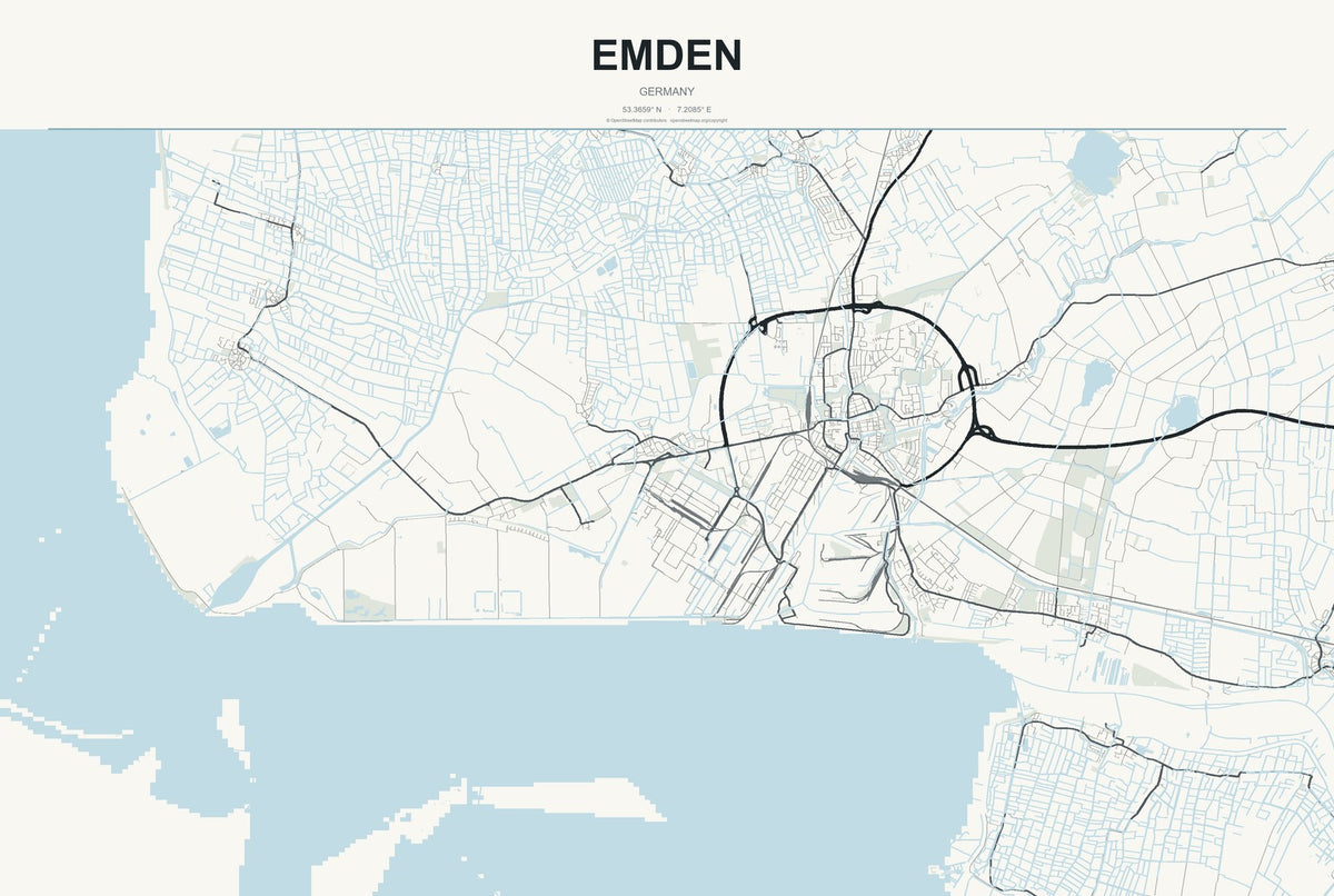 Emden, Germany City Map Aluminum Sign in Headline Atlas style