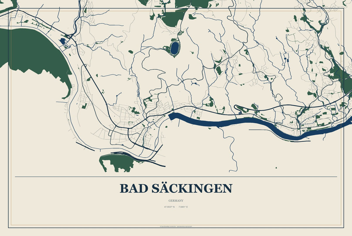 Bad Säckingen, Germany City Map Aluminum Sign in Coastal Cutout style