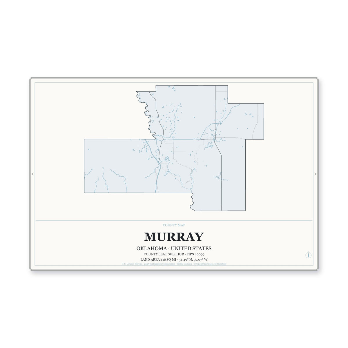 Murray County, Oklahoma Map Aluminum Sign in Gallery Air style