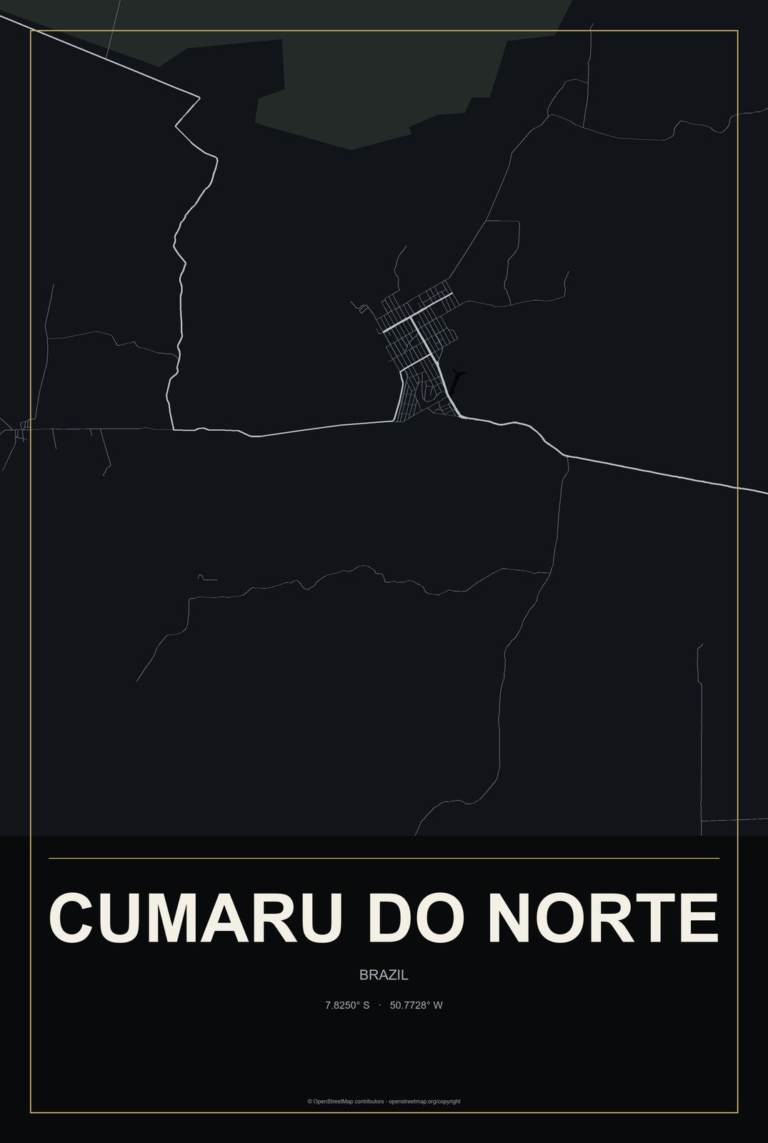 Cumaru do Norte, Brazil City Map Aluminum Sign in Metropolitan Noir style