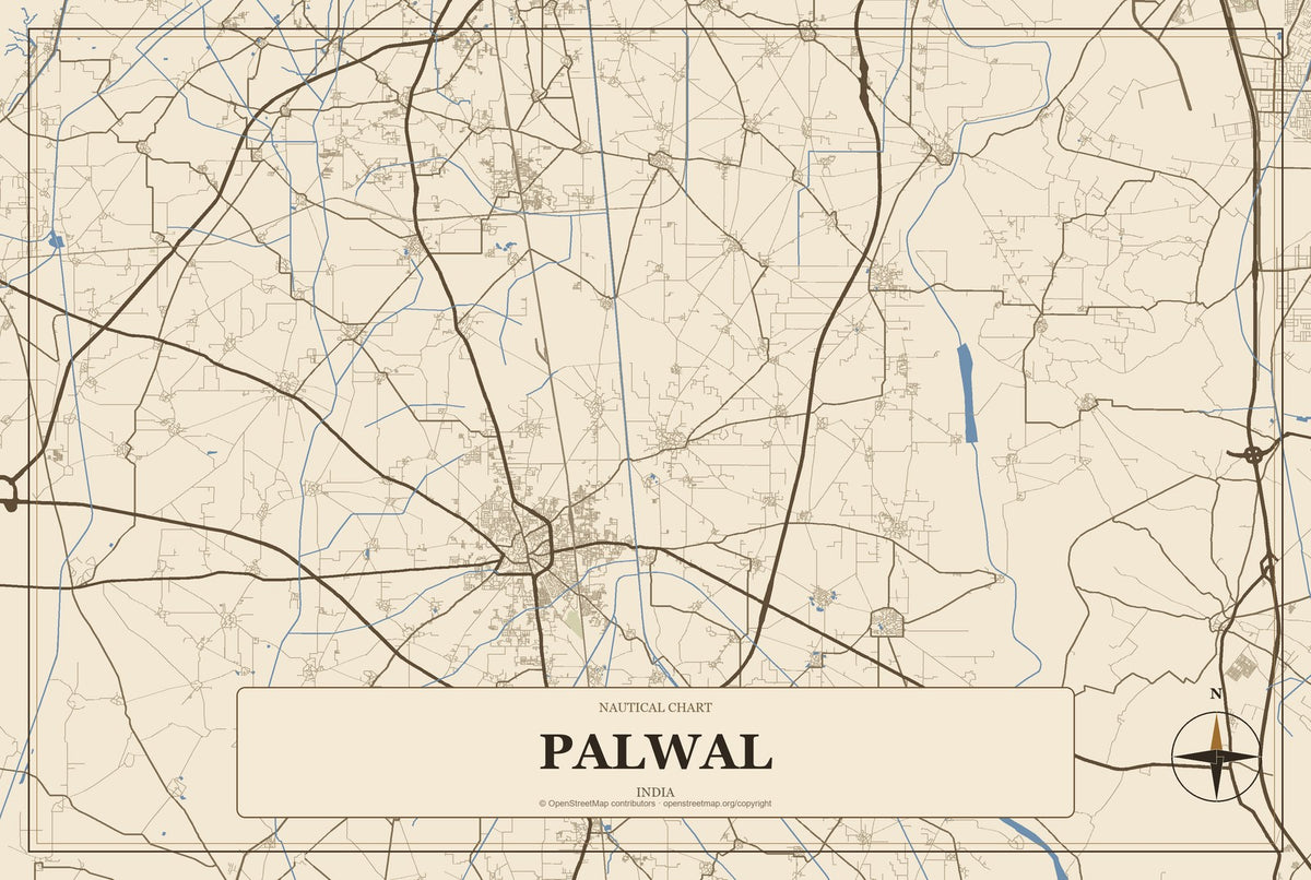 Palwal, India City Map Aluminum Sign in Heritage Nautical style