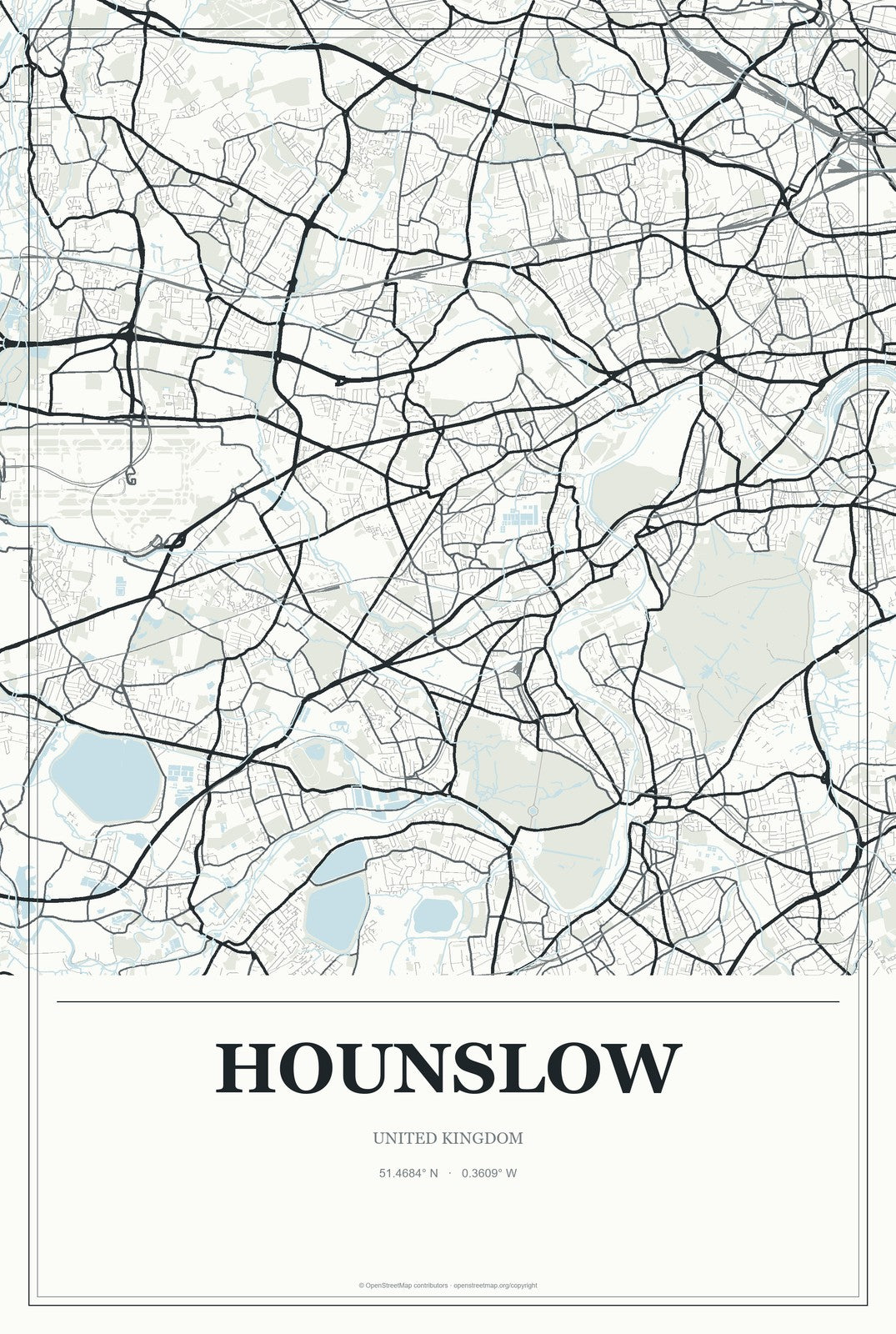 Hounslow, United Kingdom City Map Aluminum Sign in Gallery Air style