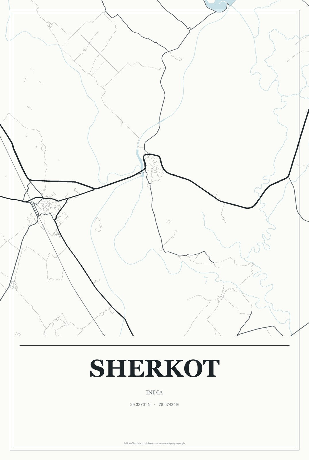 Sherkot, India City Map Aluminum Sign in Gallery Air style