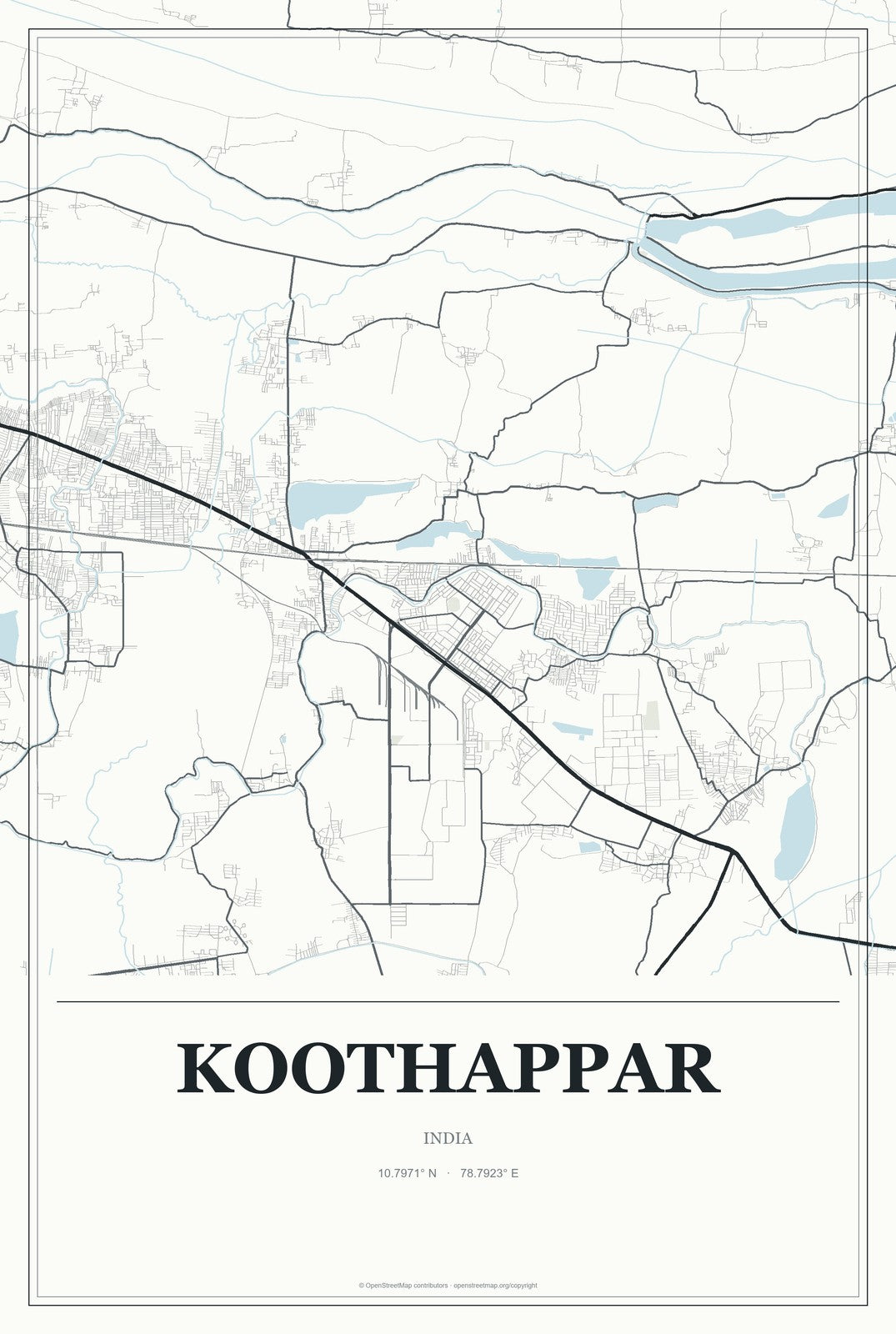 Koothappar, India City Map Aluminum Sign in Gallery Air style