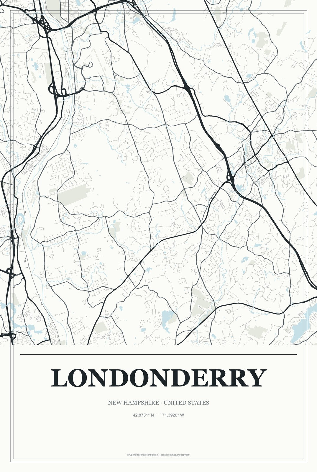 Londonderry, New Hampshire City Map Aluminum Sign in Gallery Air style