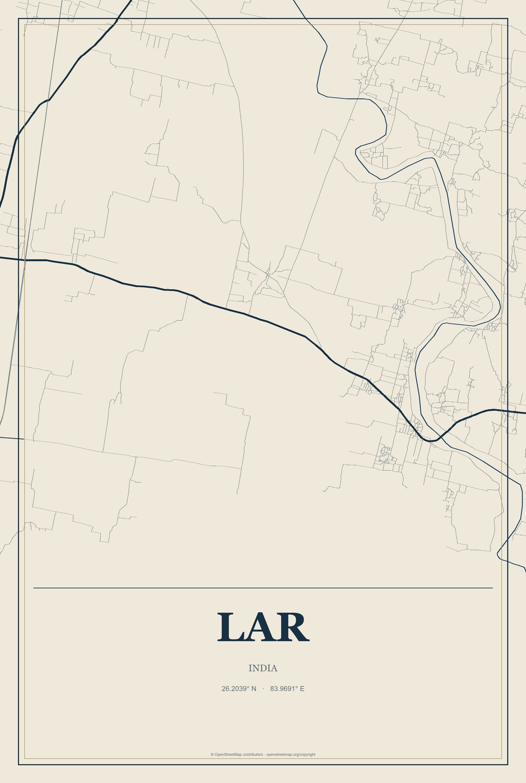 Lar, India City Map Aluminum Sign in Coastal Cutout style