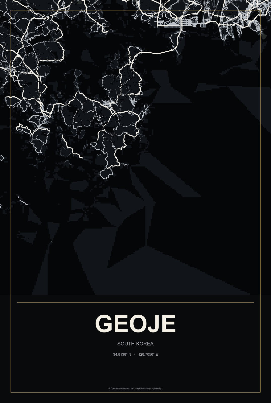 Geoje, South Korea City Map Aluminum Sign in Metropolitan Noir style