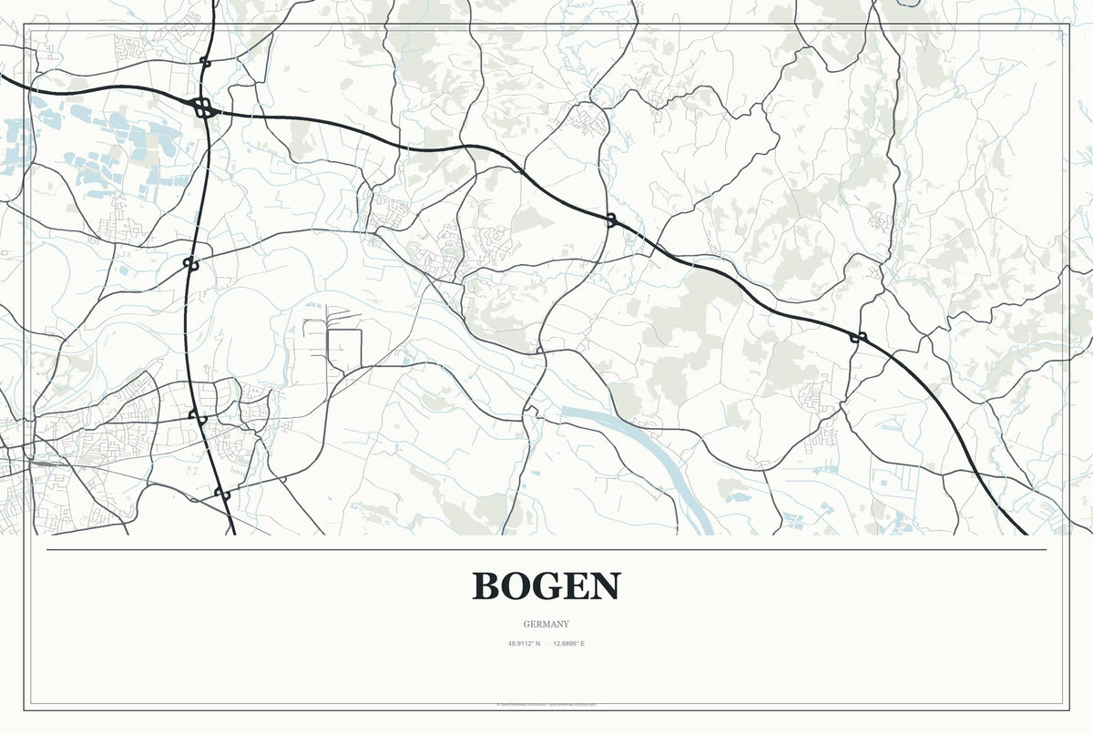 Bogen, Germany City Map Aluminum Sign in Gallery Air style