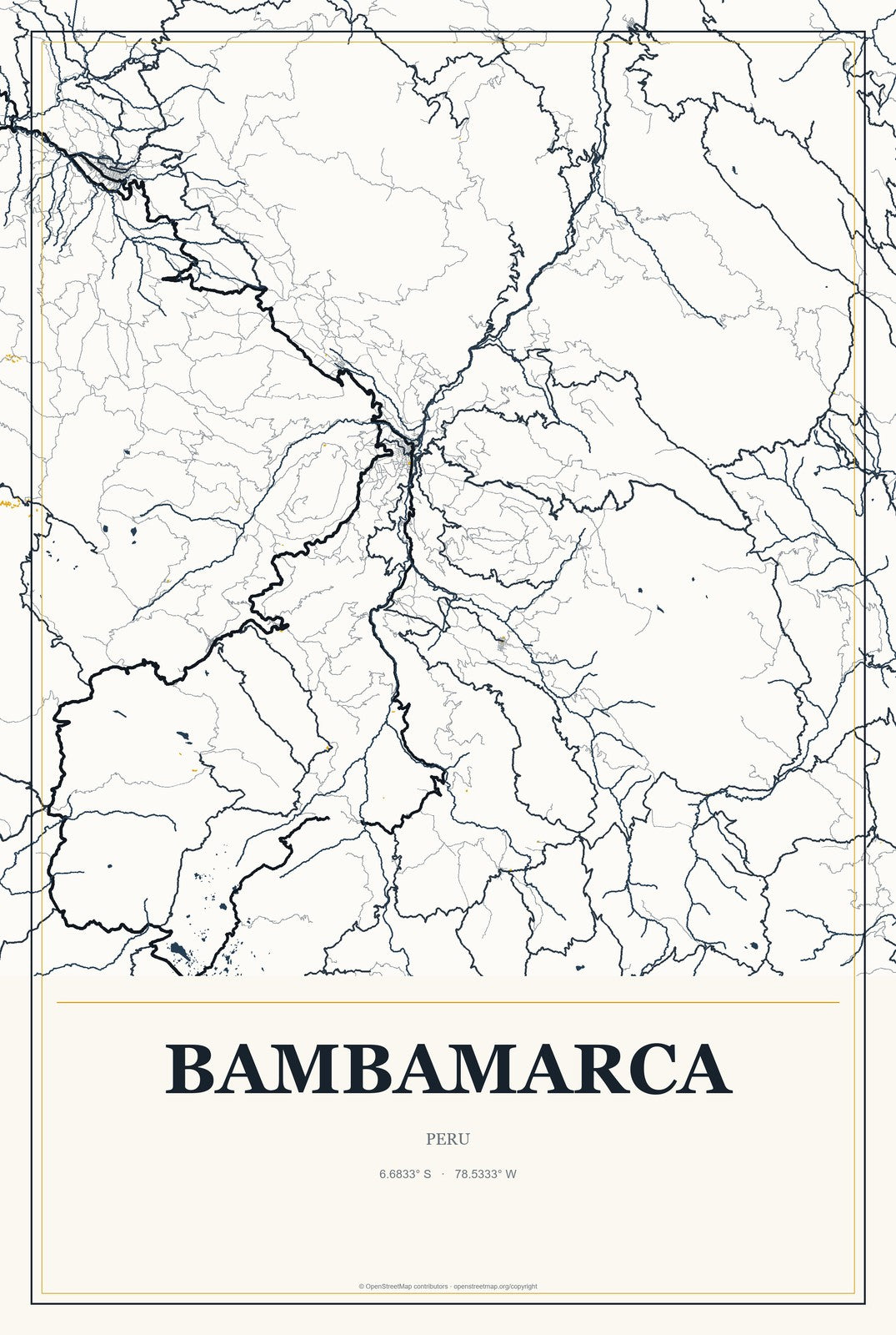 Bambamarca, Peru City Map Aluminum Sign in Citrine Modern style