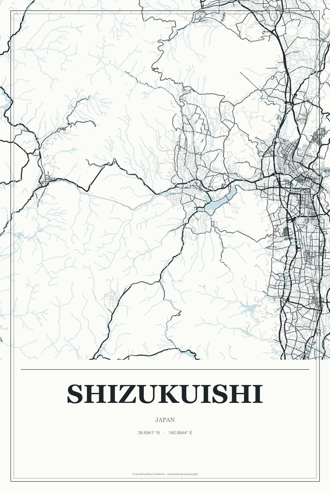 Shizukuishi, Japan City Map Aluminum Sign in Gallery Air style