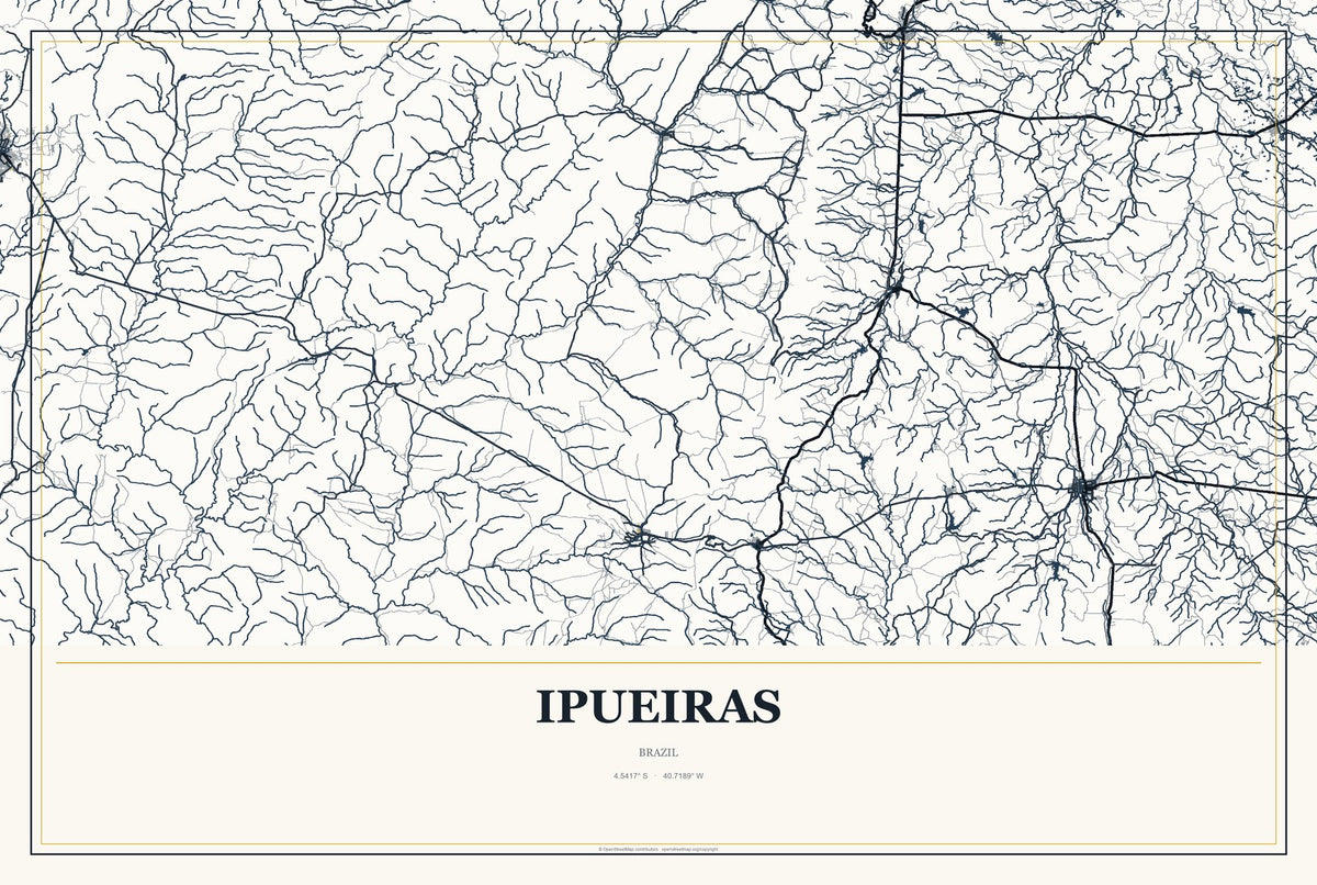 Ipueiras, Piauí, Brazil City Map Aluminum Sign in Citrine Modern style