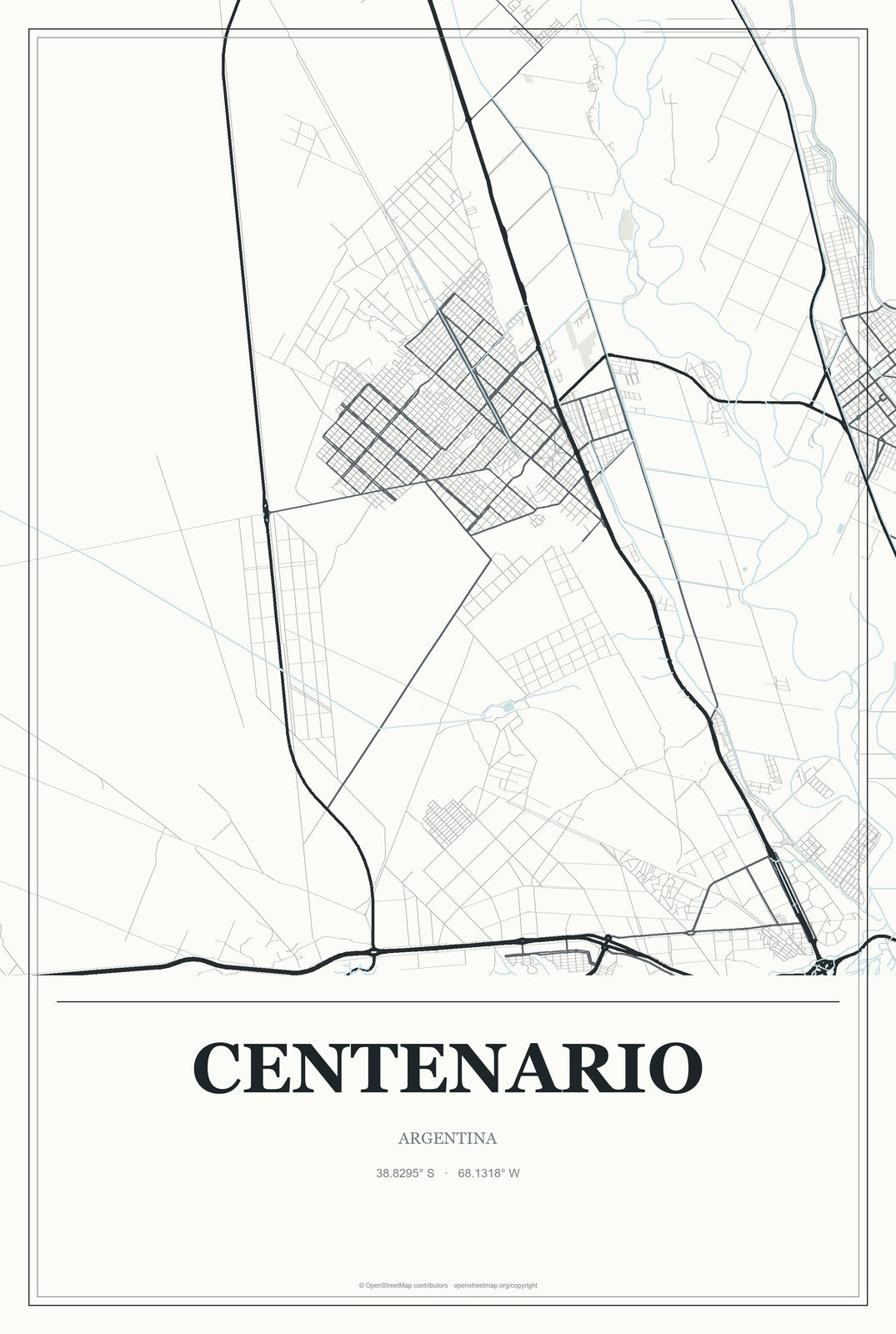Centenario, Argentina City Map Aluminum Sign in Gallery Air style