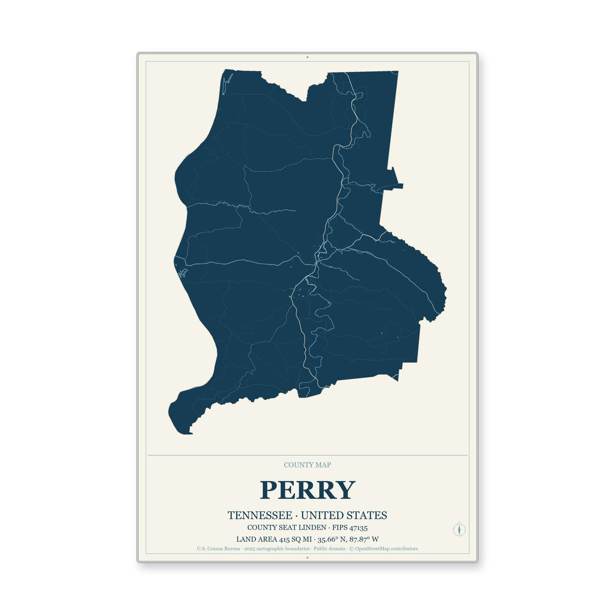Perry County, Tennessee Map Aluminum Sign in Coastal Cutout style