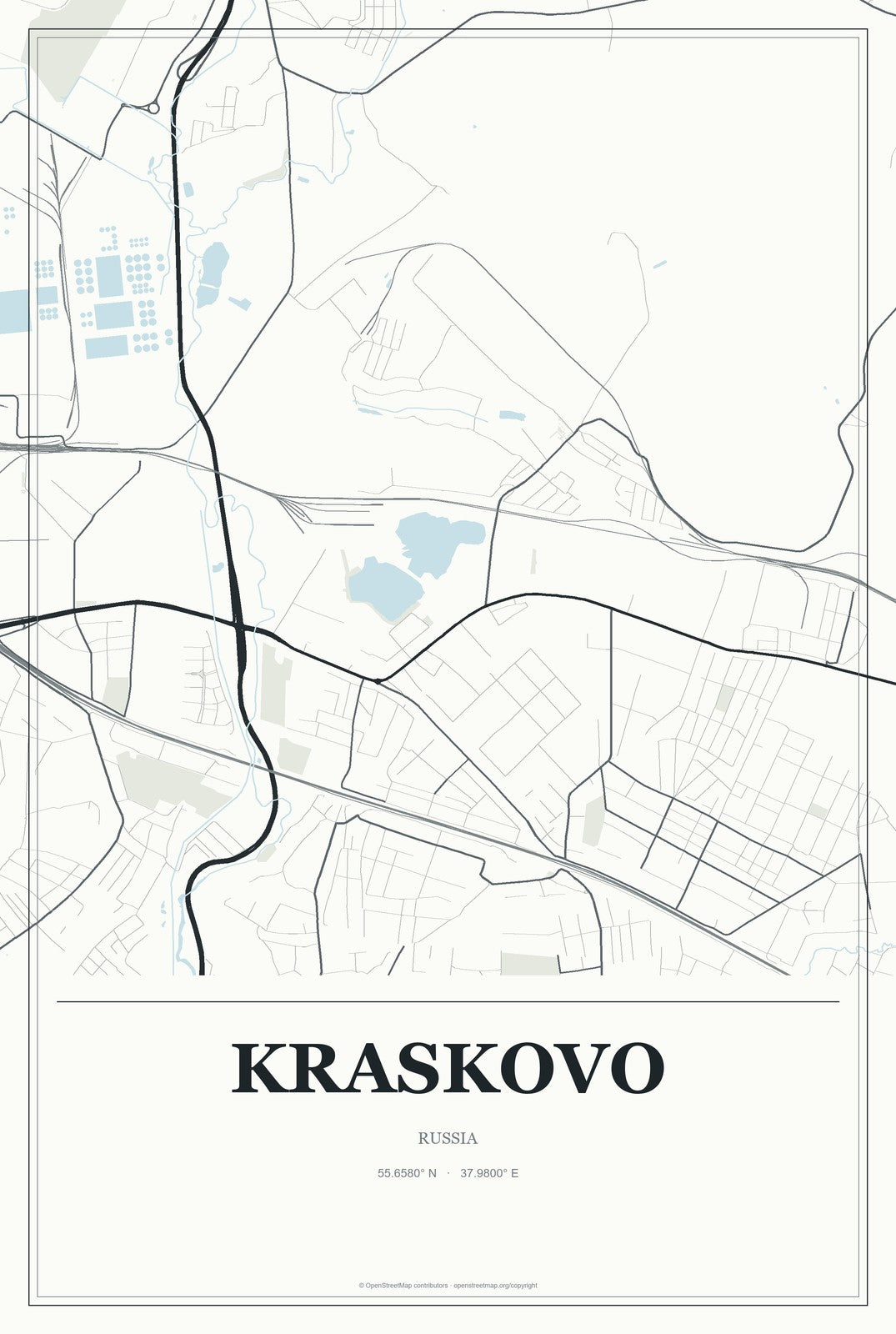 Kraskovo, Russia City Map Aluminum Sign in Gallery Air style