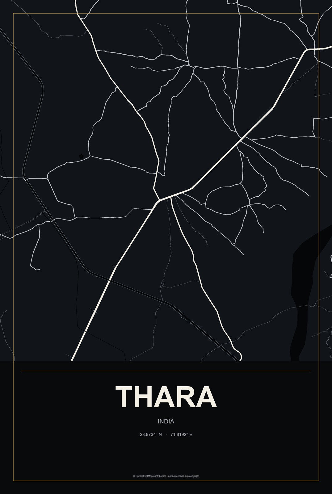 Thara, India City Map Aluminum Sign in Metropolitan Noir style