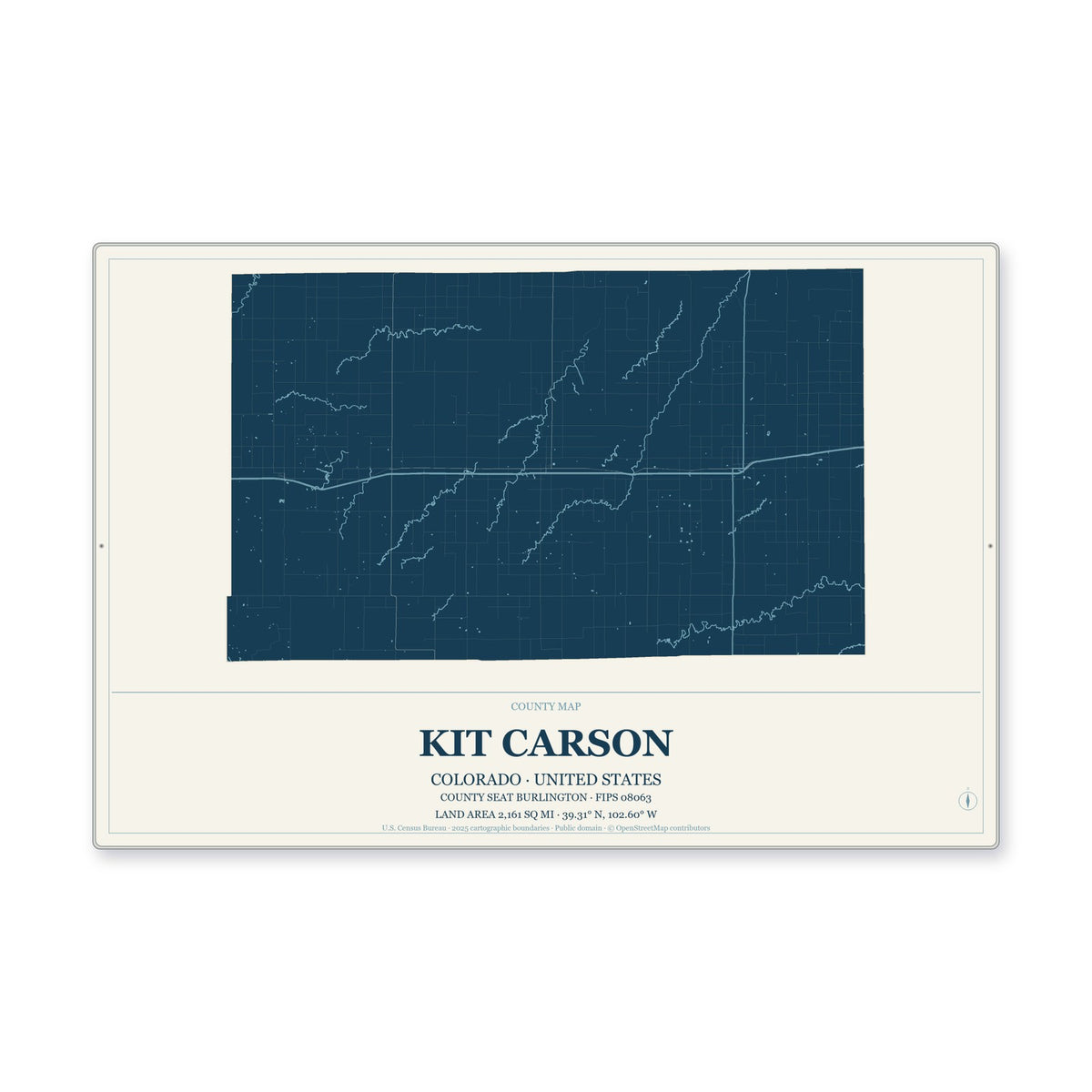 Kit Carson County, Colorado Map Aluminum Sign in Coastal Cutout style