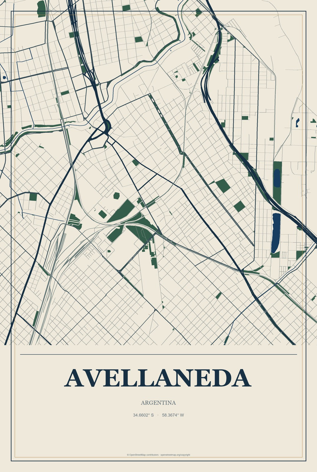 Avellaneda, Santa Fe, Argentina City Map Aluminum Sign in Coastal Cutout style