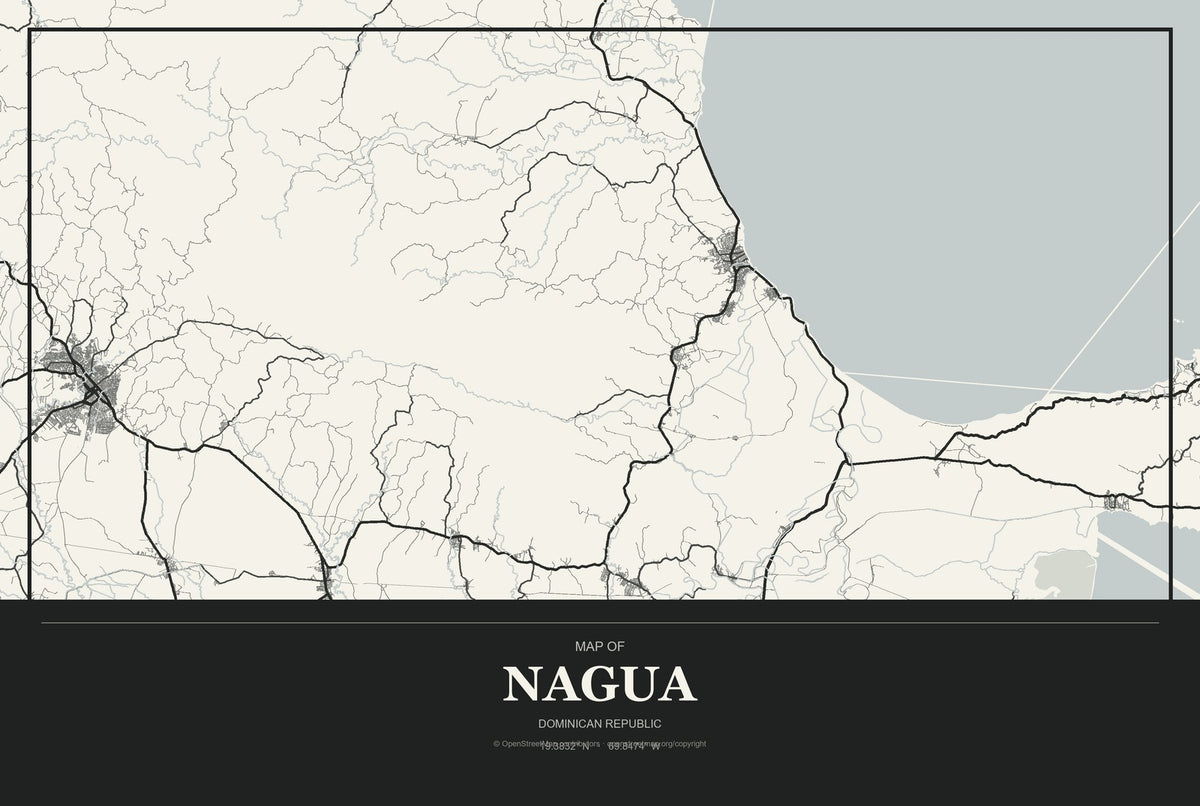 Nagua, Dominican Republic City Map Aluminum Sign in Museum Plaque style