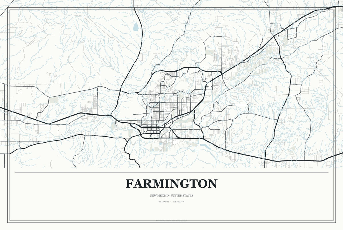 Farmington, New Mexico City Map Aluminum Sign in Gallery Air style
