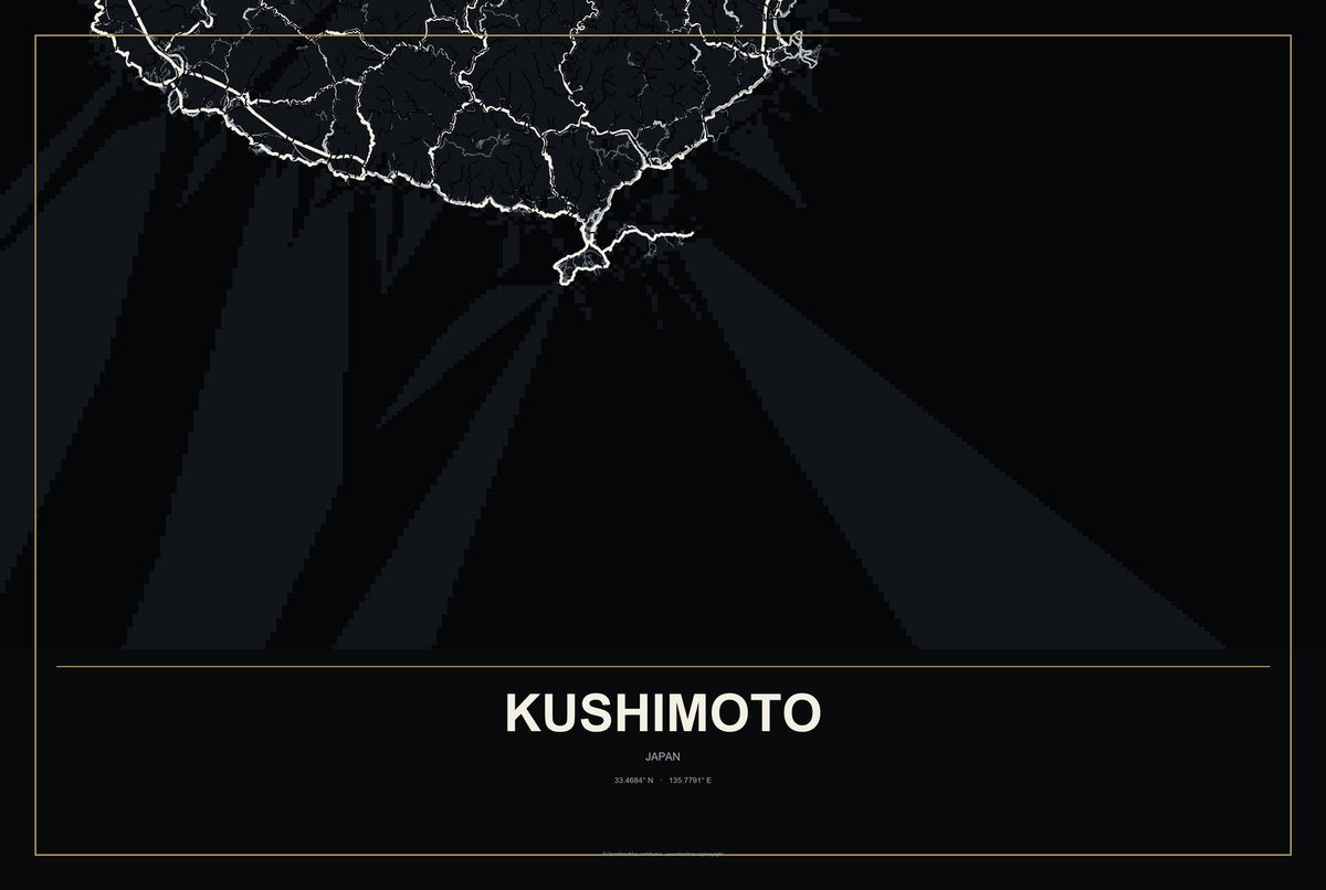 Kushimoto, Japan City Map Aluminum Sign in Metropolitan Noir style