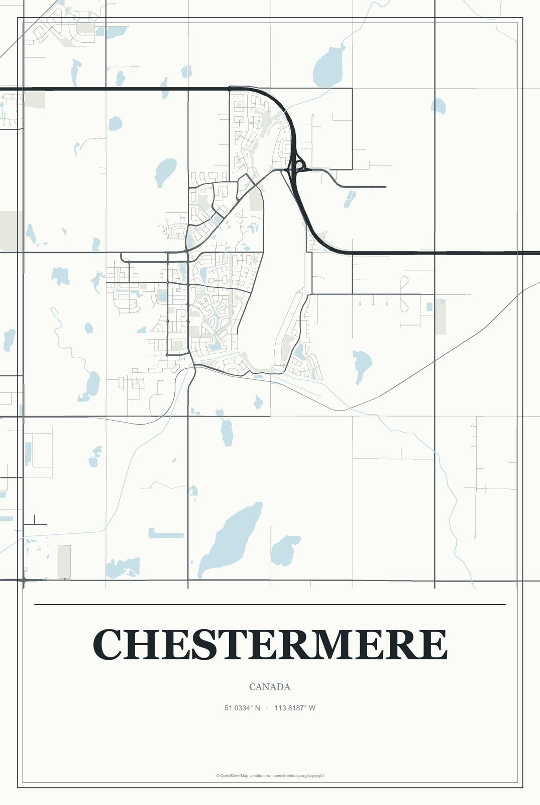 Chestermere, Canada City Map Aluminum Sign in Gallery Air style