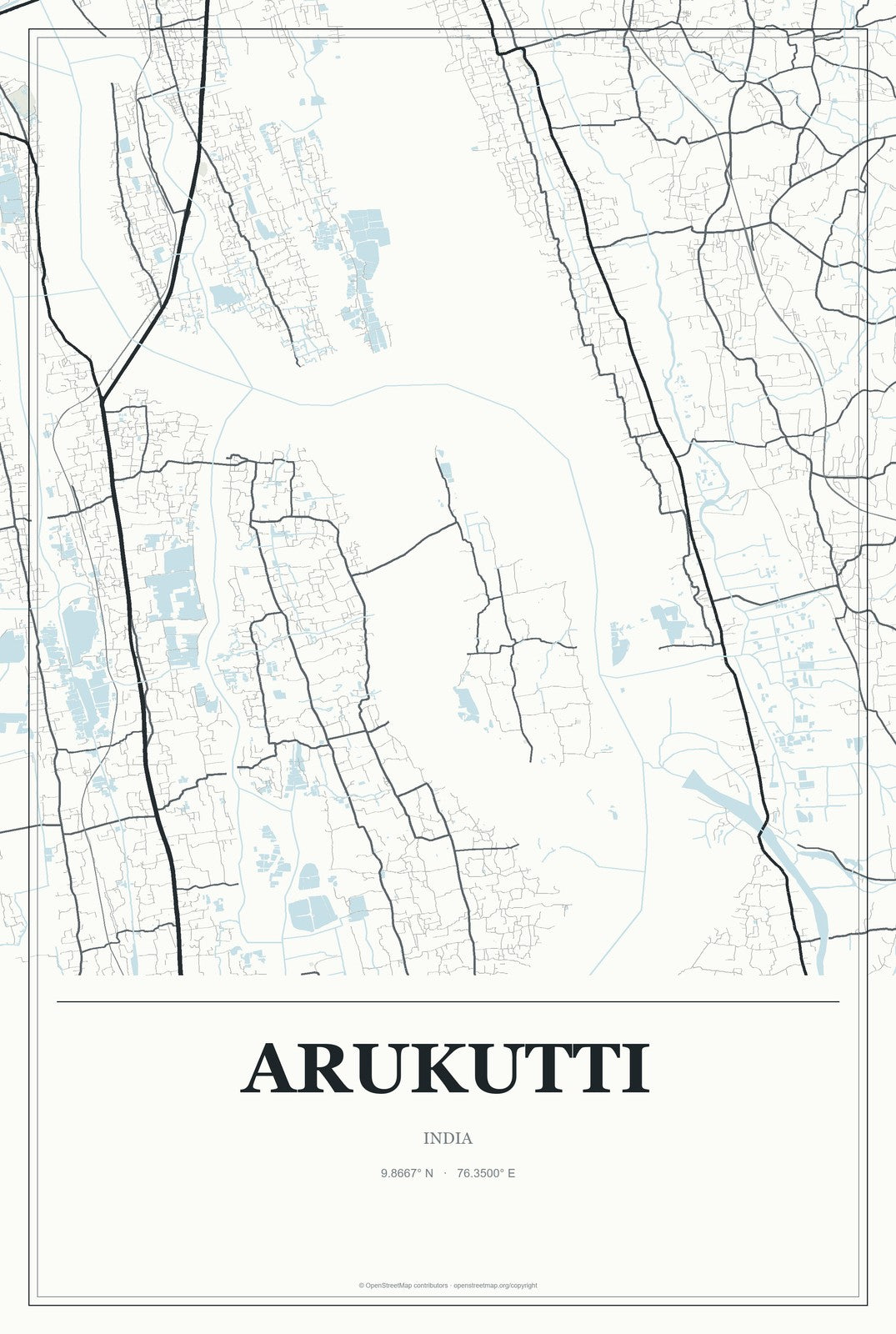 Arukutti, India City Map Aluminum Sign in Gallery Air style