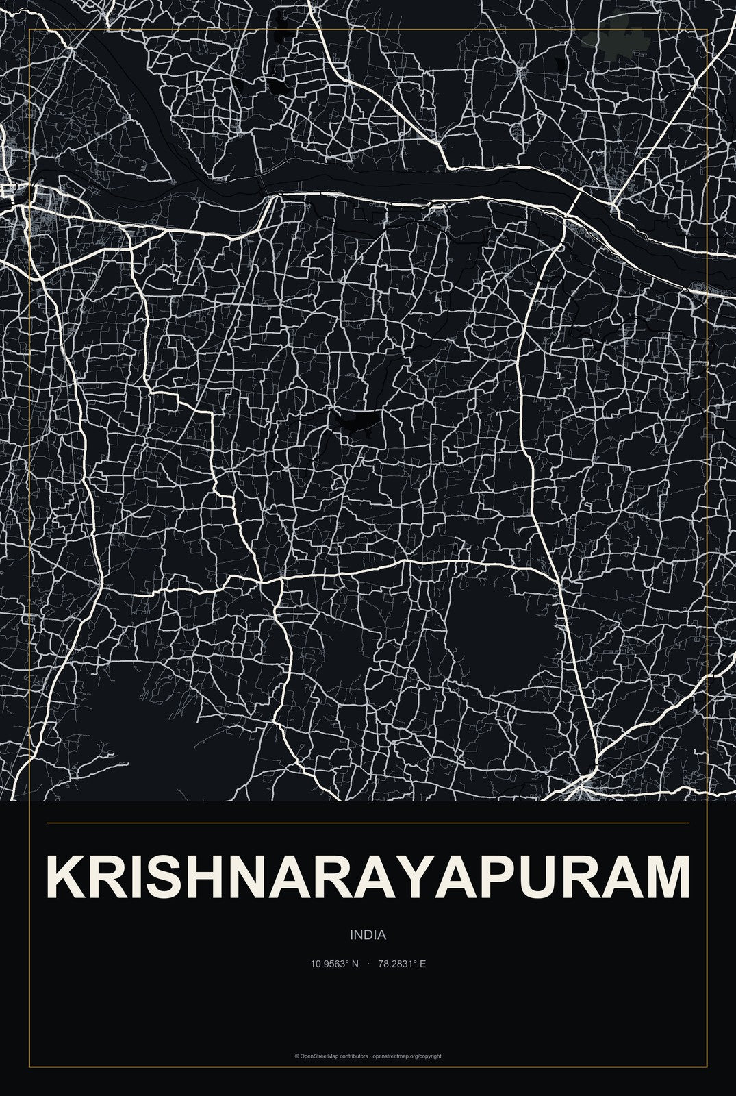 Krishnarayapuram, India City Map Aluminum Sign in Metropolitan Noir style