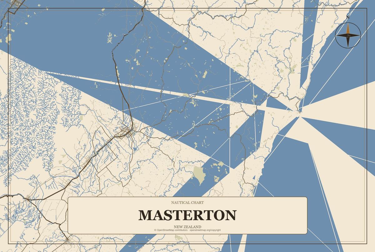 Masterton, New Zealand City Map Aluminum Sign in Heritage Nautical style