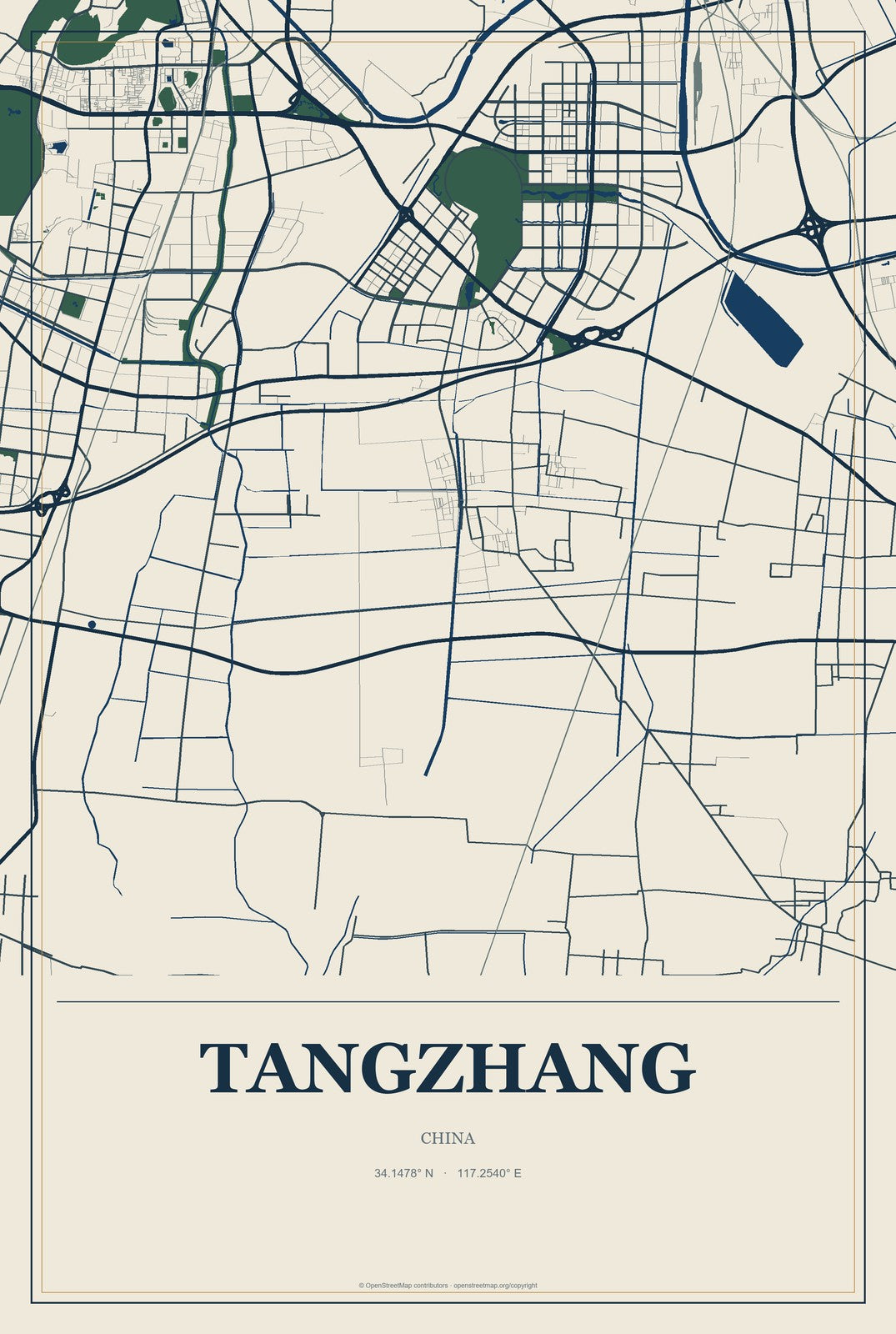 Tangzhang, China City Map Aluminum Sign in Coastal Cutout style