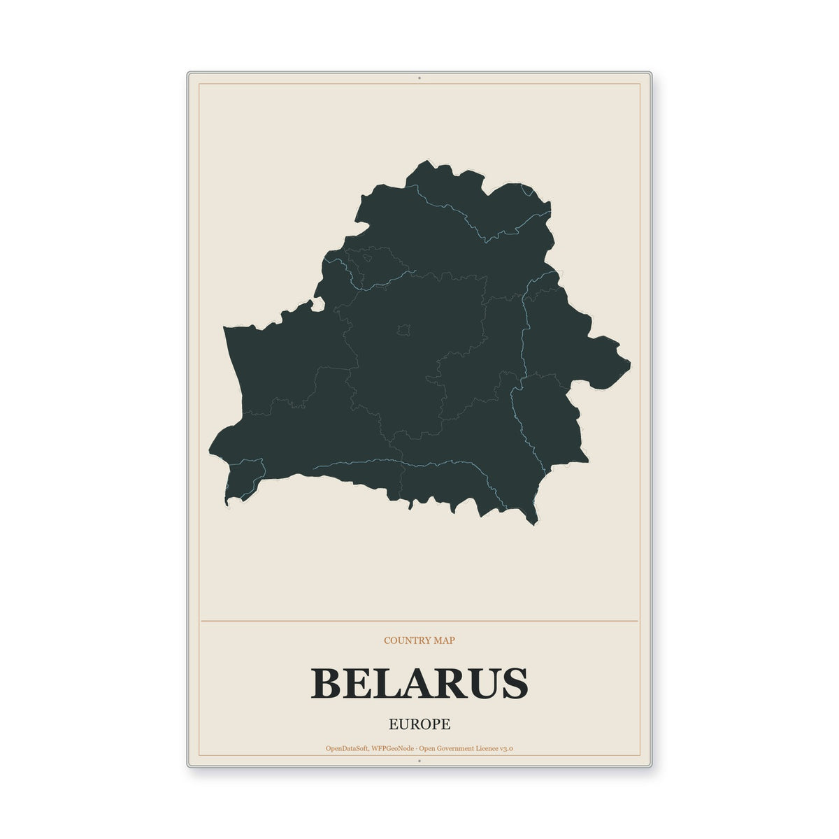 Belarus Country Map Aluminum Sign in Headline Atlas style