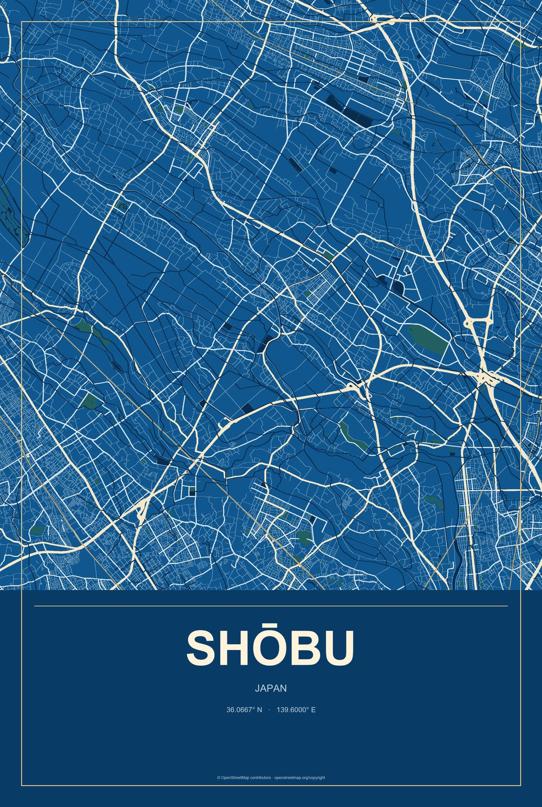 Shōbu, Japan City Map Aluminum Sign in Harbor Cobalt style