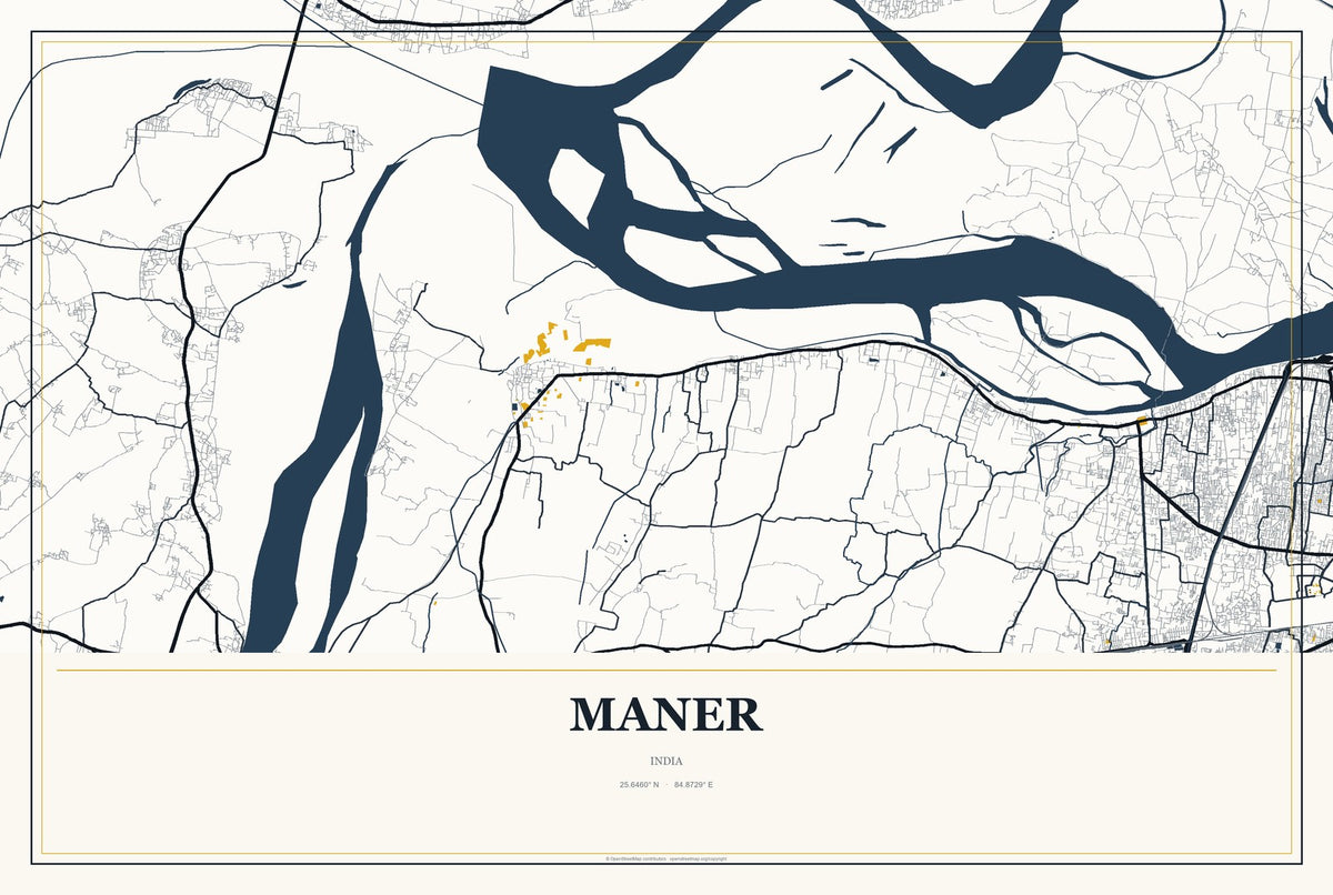 Maner, India City Map Aluminum Sign in Citrine Modern style