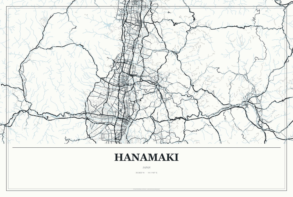 Hanamaki, Japan City Map Aluminum Sign in Gallery Air style