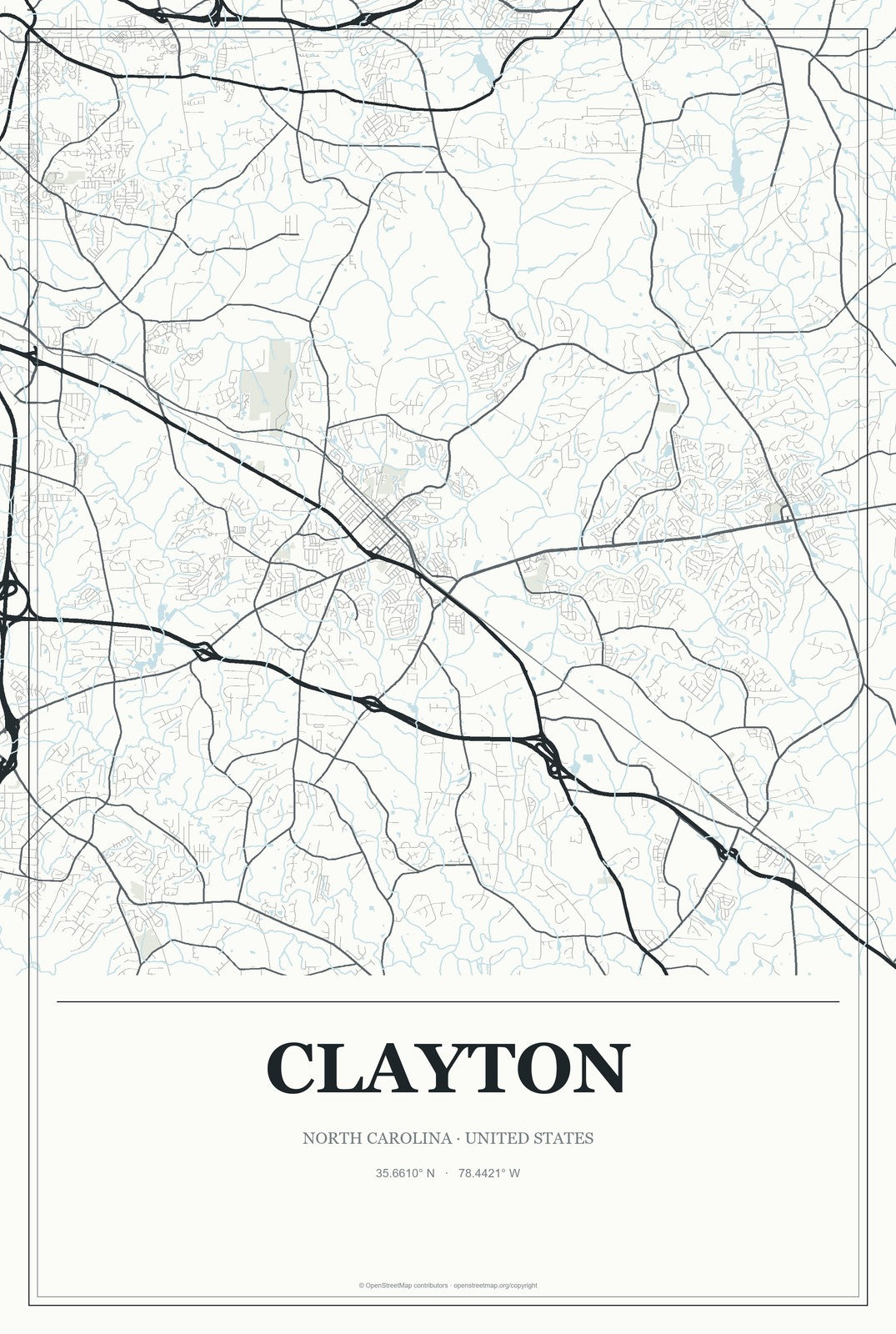 Clayton, North Carolina City Map Aluminum Sign in Gallery Air style
