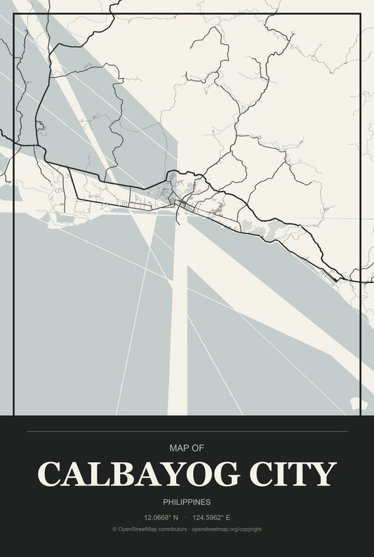 Calbayog City, Philippines City Map Aluminum Sign in Museum Plaque style