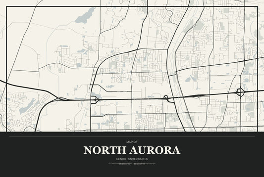 North Aurora, Illinois City Map Aluminum Sign in Museum Plaque style