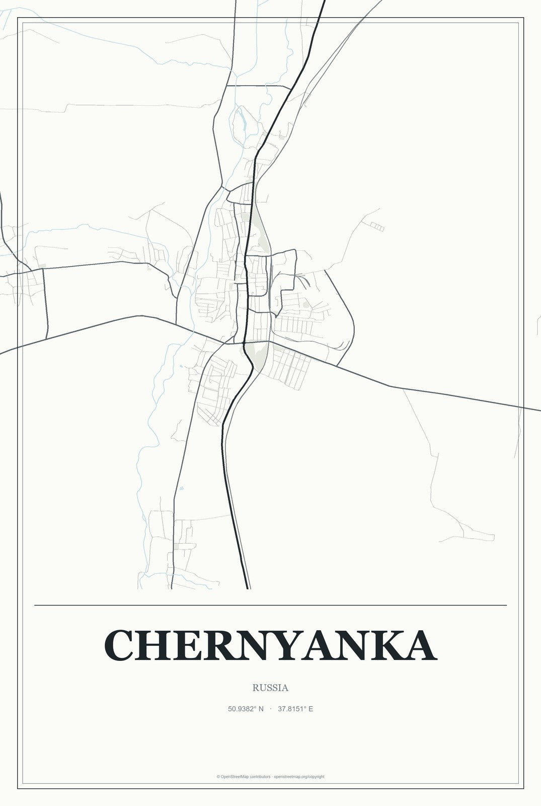 Chernyanka, Russia City Map Aluminum Sign in Gallery Air style