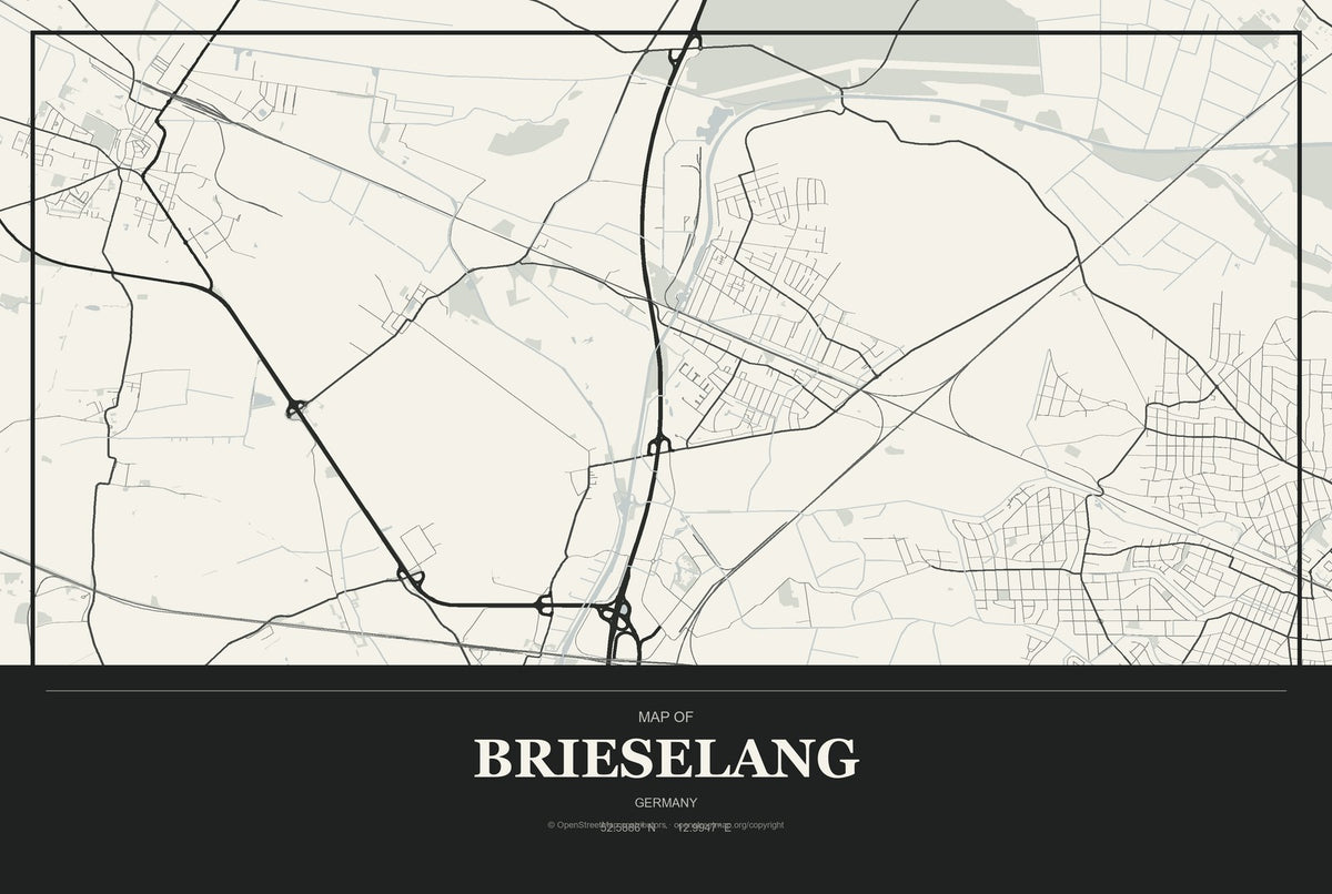 Brieselang, Germany City Map Aluminum Sign in Museum Plaque style